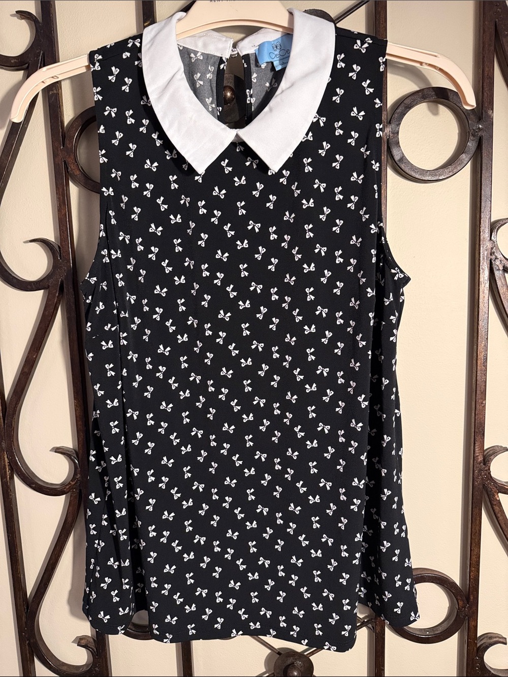 CeCe Black Sleeveless Top with White Peter Pan Collar